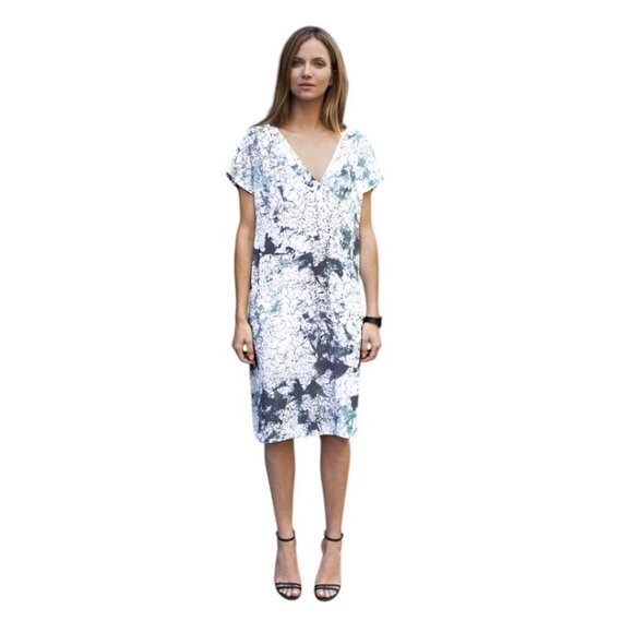 Emerson Fry V Neck Column Turquoise Rock Short Sleeves Dress - Picture 1 of 9